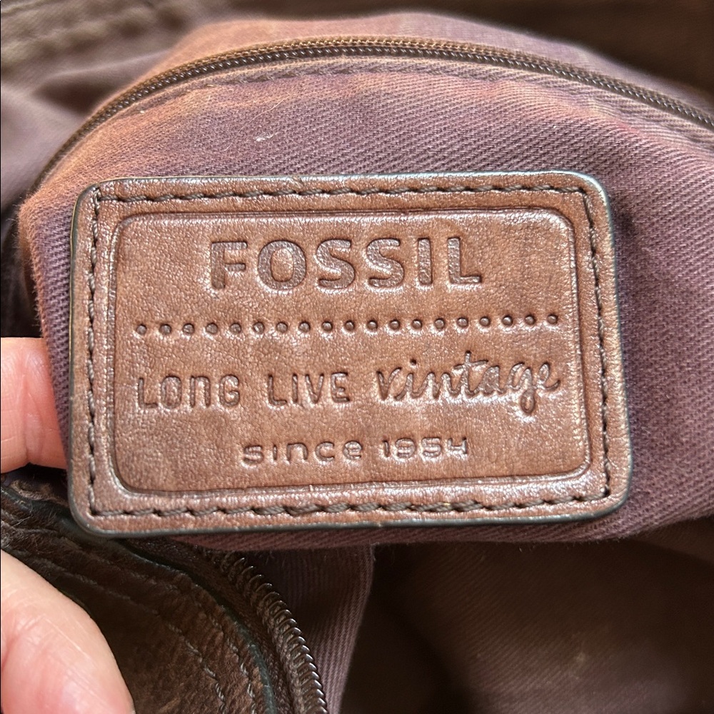 Vintage Fossil 1954 Pebbled Brown Leather Crossbody Shoulder Bag Purse - Picture 10 of 11